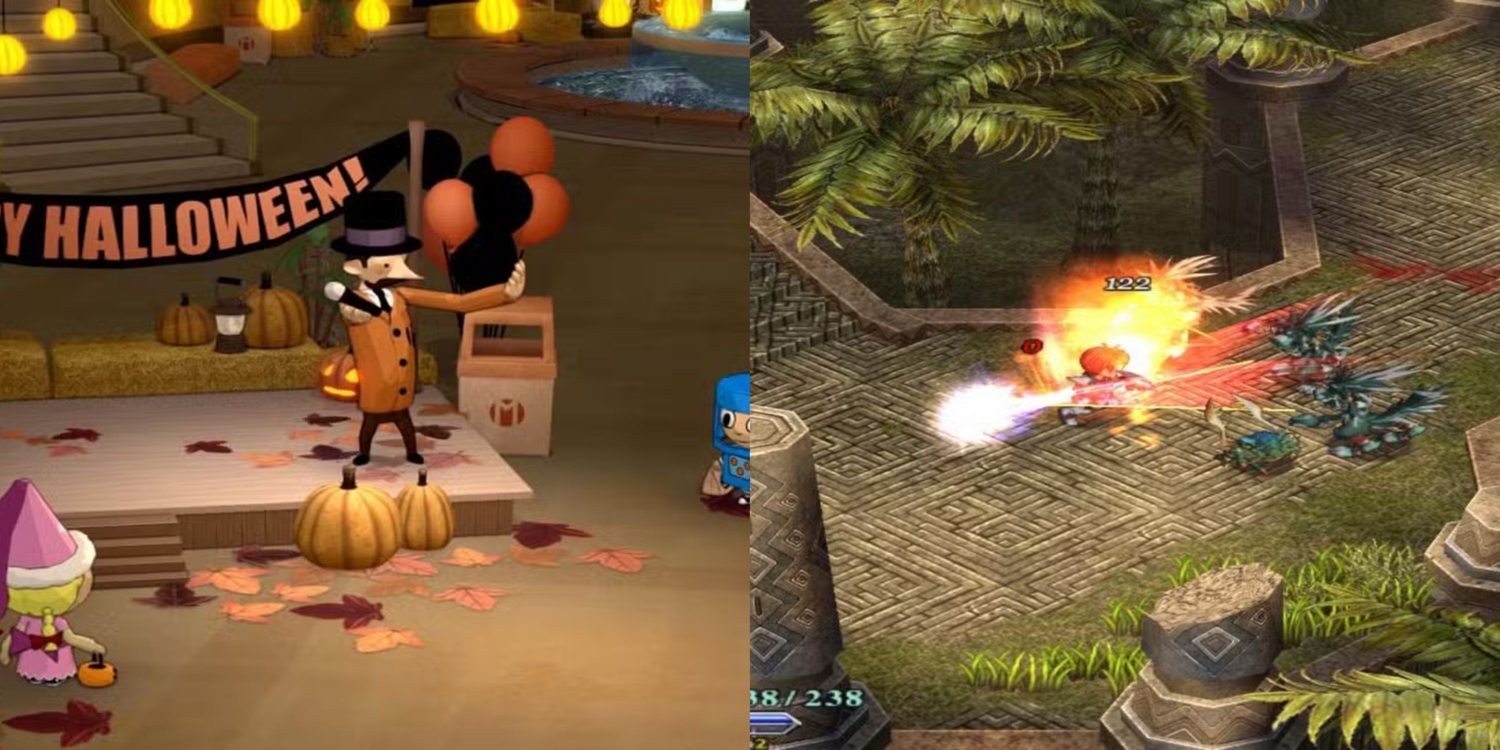 A combined image of gameplay from Costume Quest and Ys The Oath in Felghana