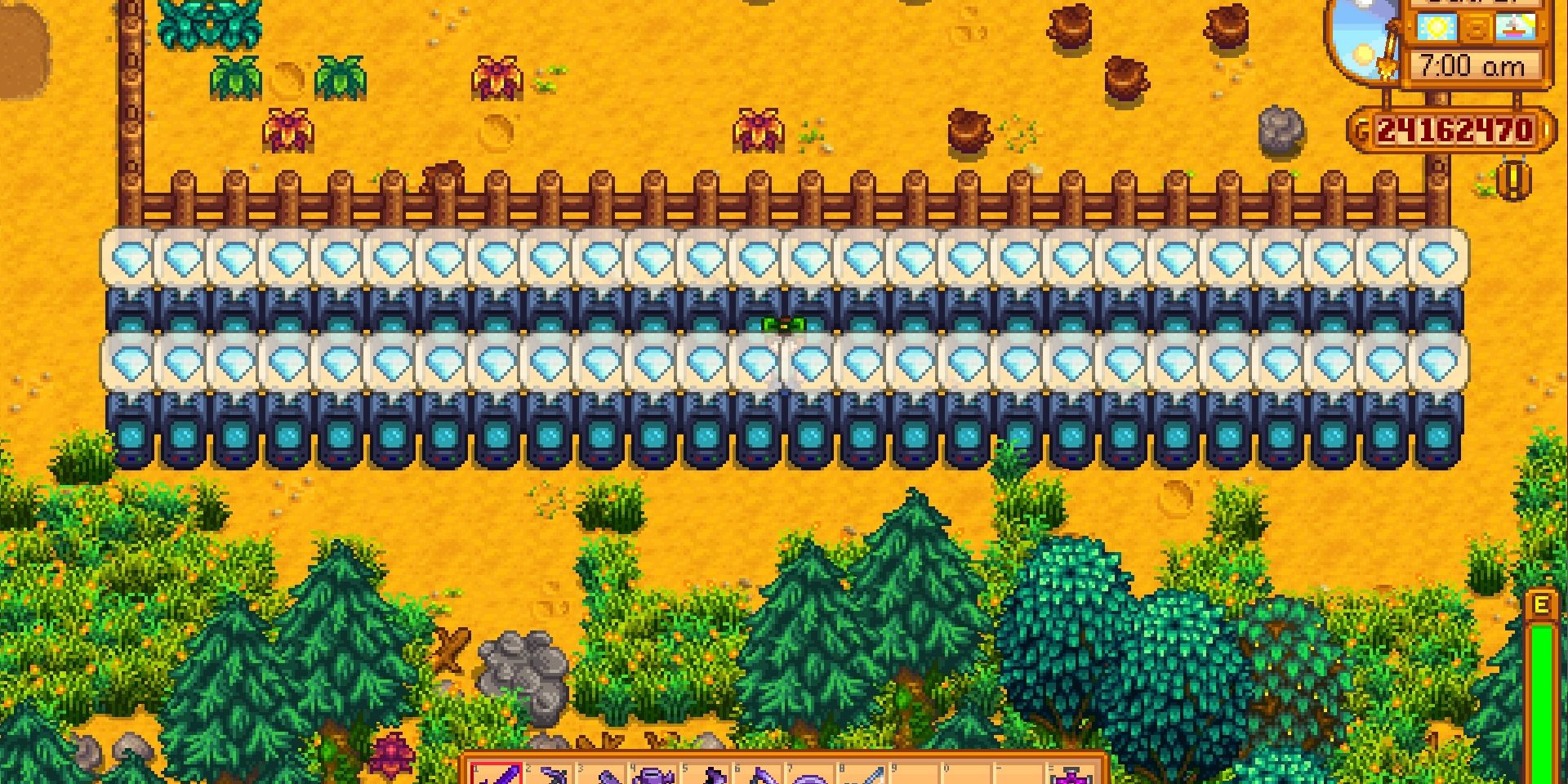 Photo of Crystalariums producing Diamonds in Stardew Valley.