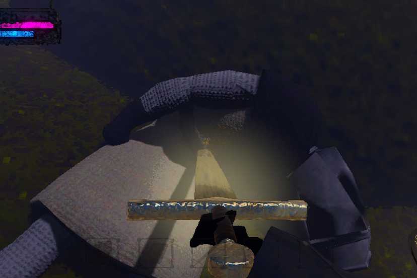 A player seemingly having just killed the wounded knight with Excalibur. 