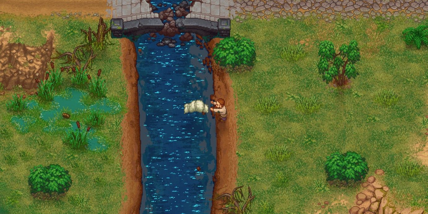 Graveyard Keeper protagonist throwing body into river