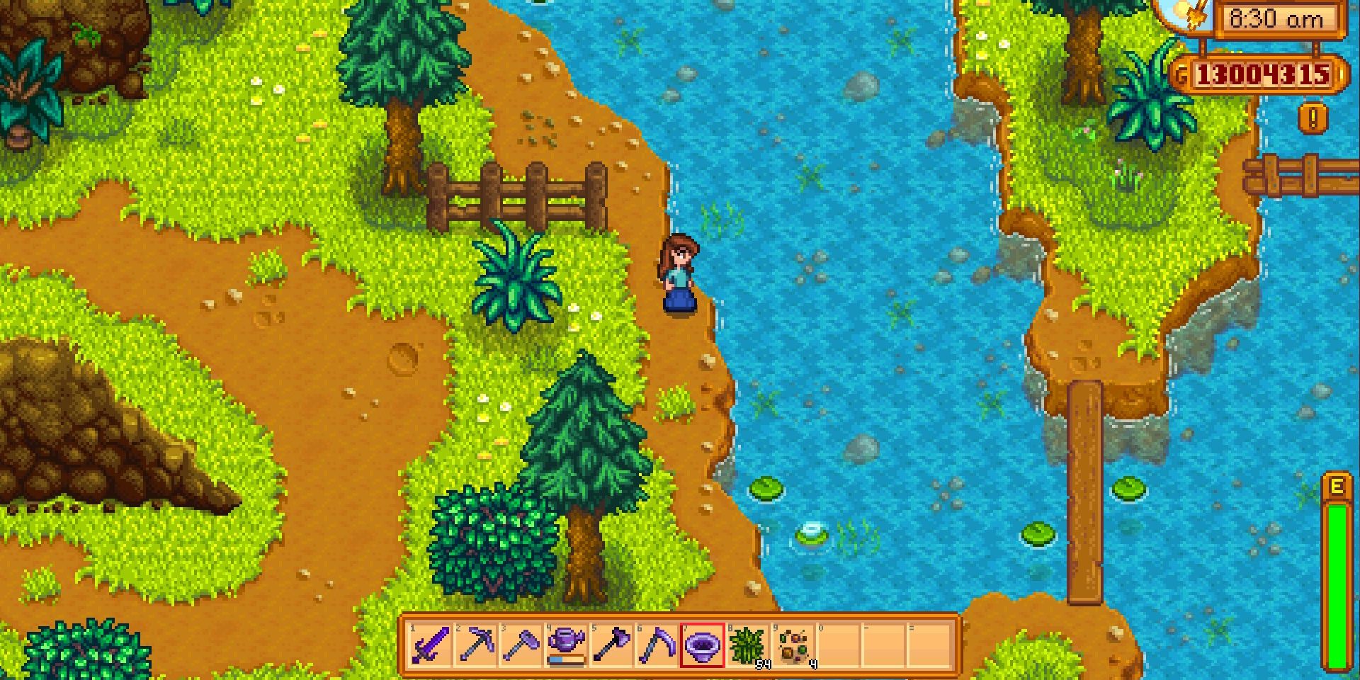 Screenshot of the Iridium Pan being kinda used in Stardew Valley.