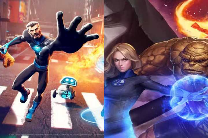A combined image of Fantastic Four on the covers of Marvel Future Fight and Marvel Contest of Champions