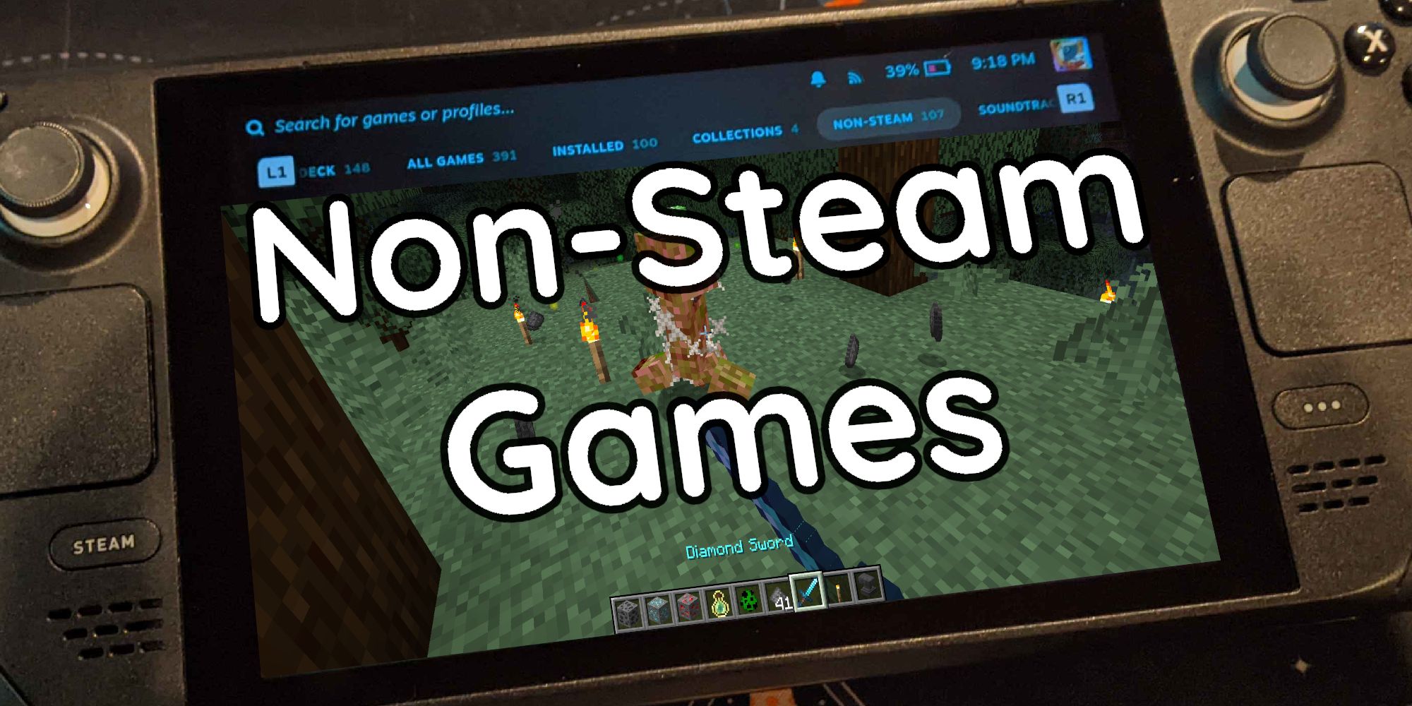 Thumbnail for the Best Non-Steam games on Steam Deck article, featuring Minecraft.