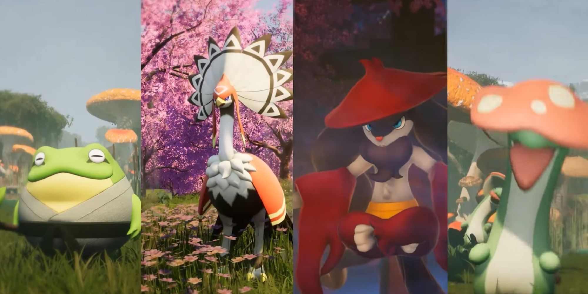 Palworld Summer Update Header depicts 4 new unknown pals, vertically sliced in this image