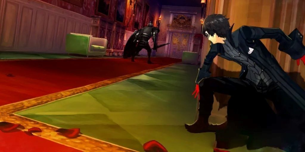 Joker hides from a patrolling enemy in Persona 5