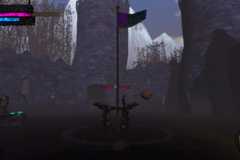 An enemy flag in Mage Arena, flanked by two guards posing sillily. 