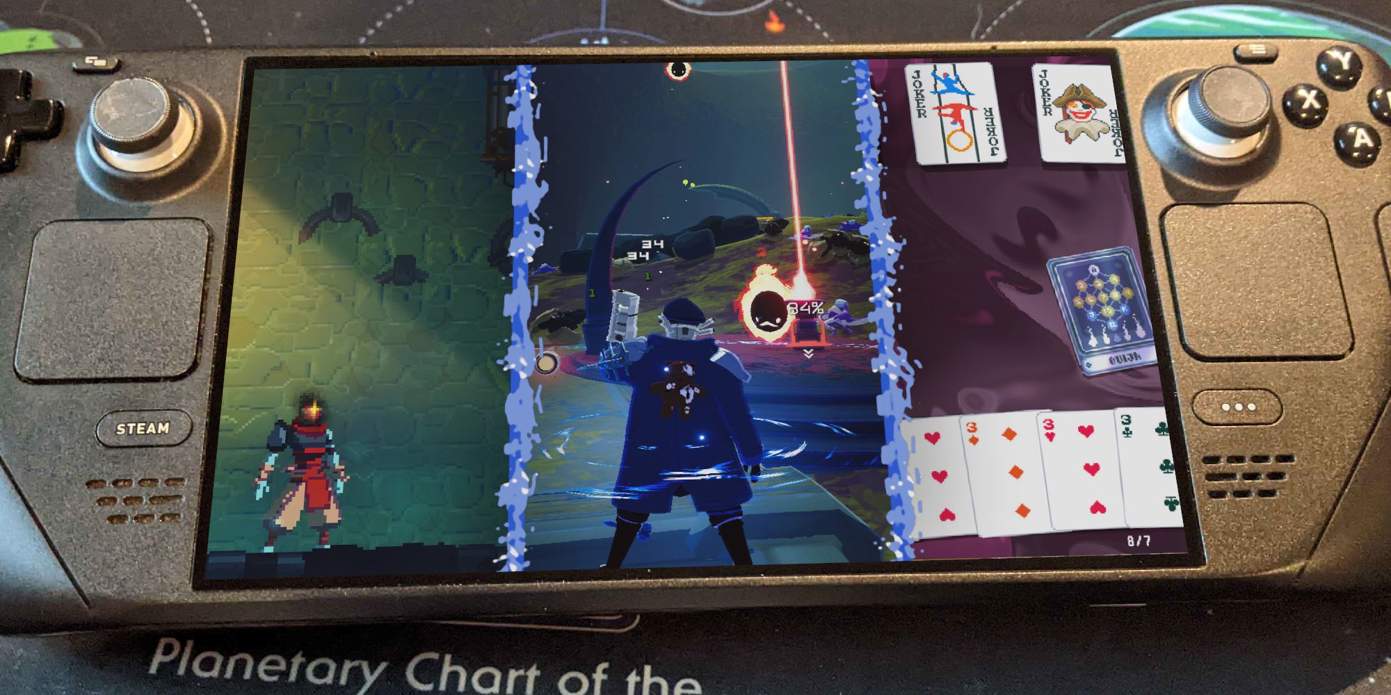 Thumbnail for the best Steam Deck Roguelikes article, featuring Dead Cells, Risk of Rain 2, and Balatro.