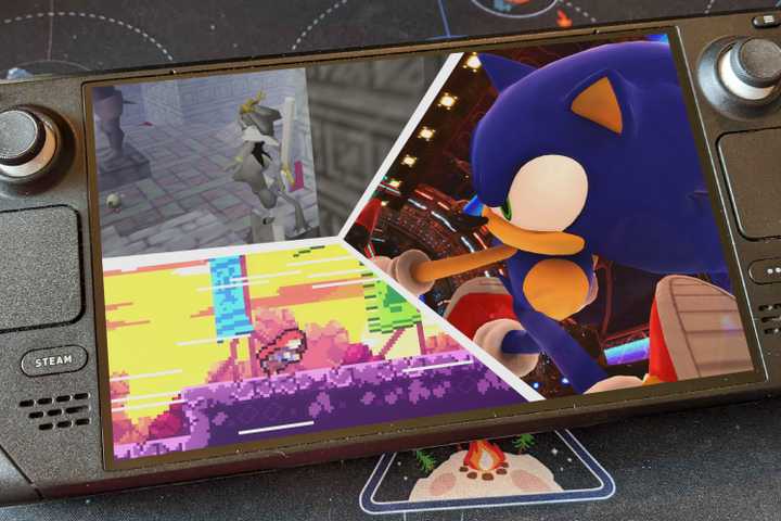 Thumbanil for the Steam Deck Platformers article, featuring Sonic Generations, Pseudoregalia, and Celeste.