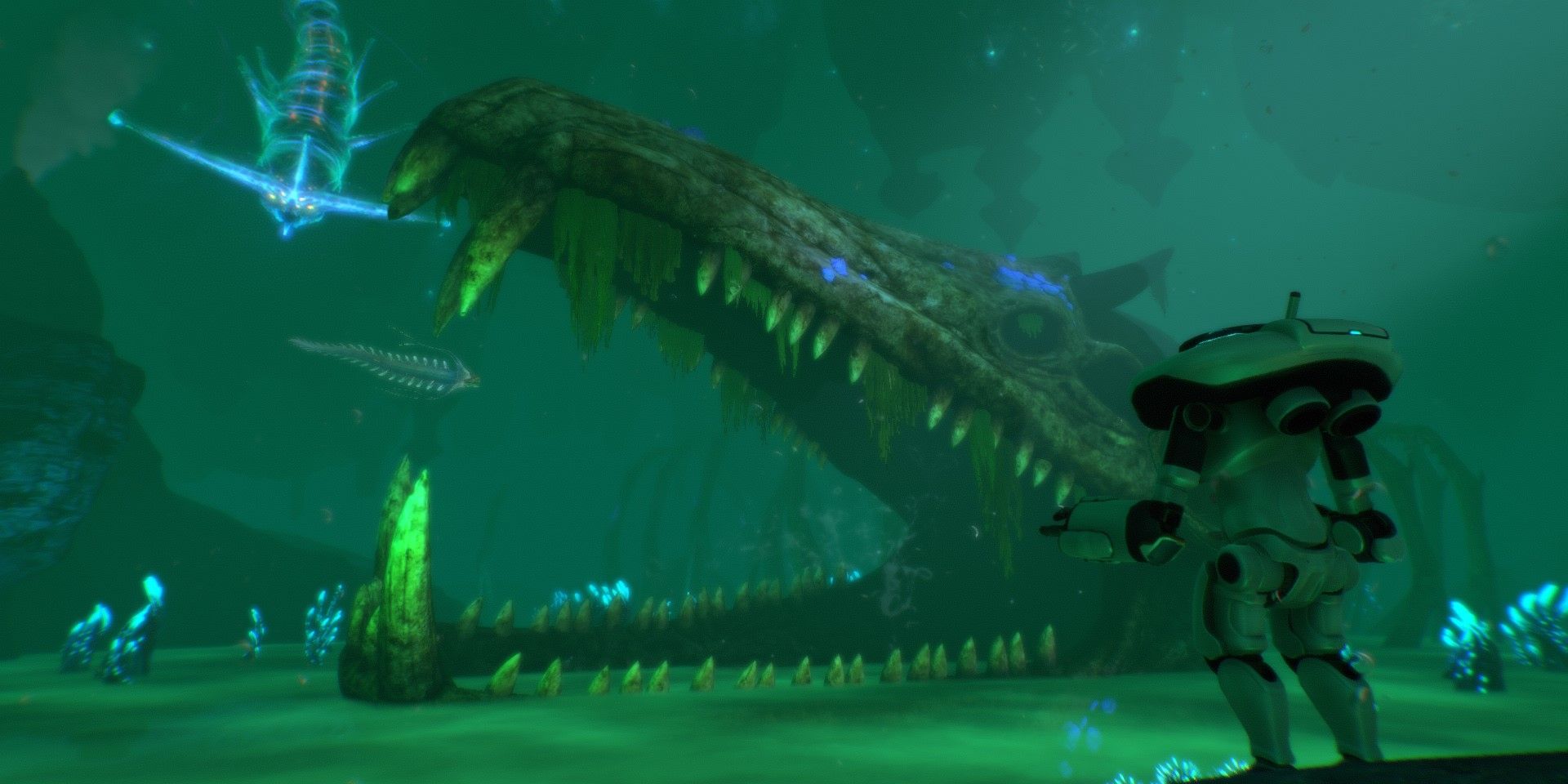 Subnautica Diver Investigating a Massive Fossil