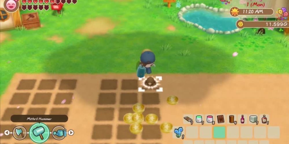 Using Mythril Hammer in Story of Seasons: Friends of Mineral Town
